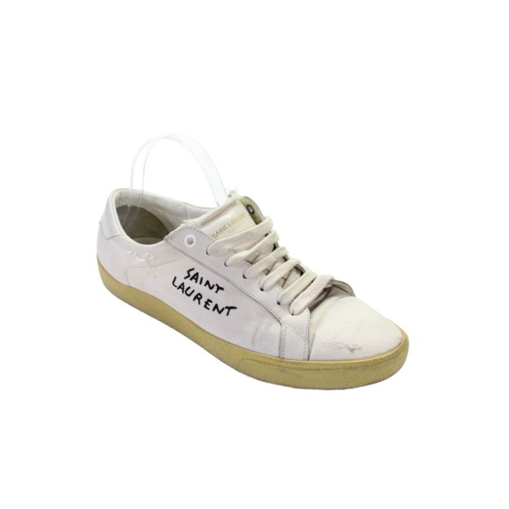 Saint Laurent Mens Canvas Embroidered Low Top Sneaker Beige Size 42 12